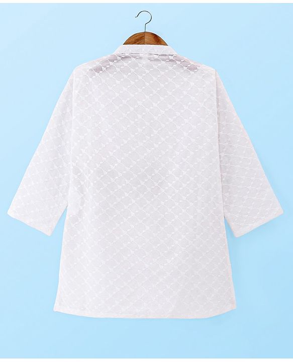 Babyhug Cotton Woven Full Sleeves Schiffli Kurta Pyjama Set - White