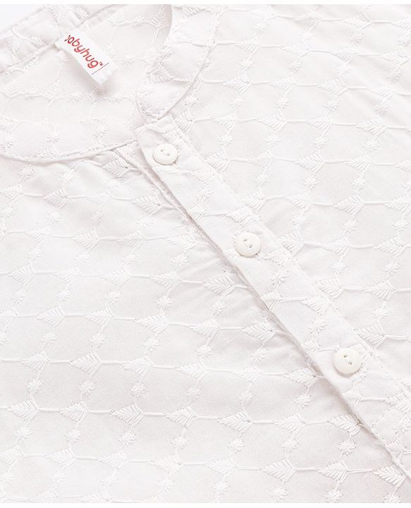 Babyhug Cotton Woven Full Sleeves Schiffli Kurta Pyjama Set - White