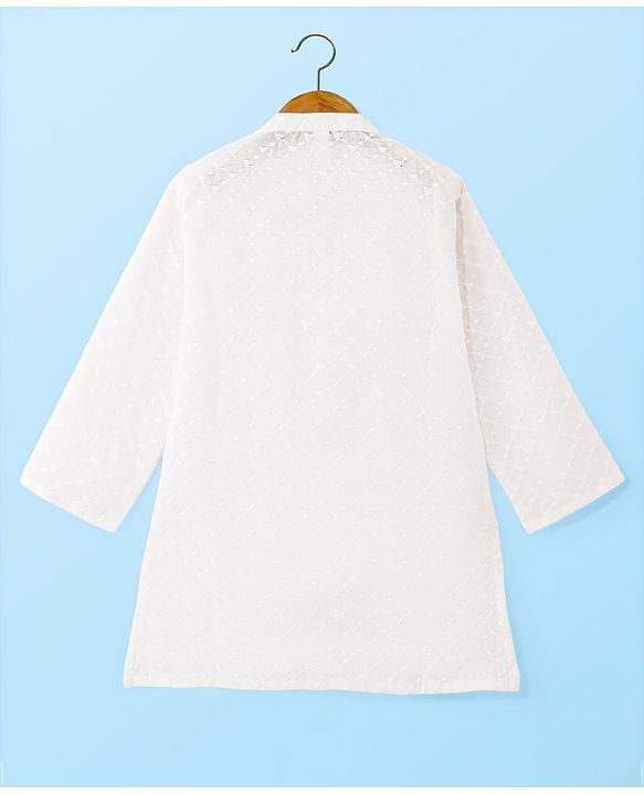 Babyhug Cotton Woven Schiffli Full Sleeves Embroidered Kurta Dhoti Set - White