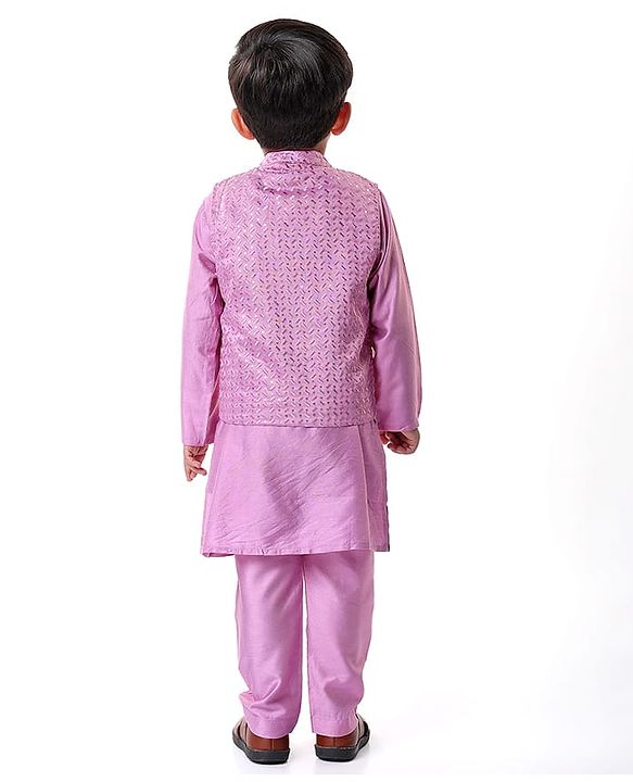 Babyhug Woven Full Sleeves Solid Kurta Pyjama Set With Sequins Embroidered Jacket - Mauve