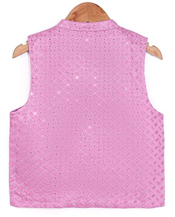 Babyhug Woven Full Sleeves Solid Kurta Pyjama Set With Sequins Embroidered Jacket - Mauve