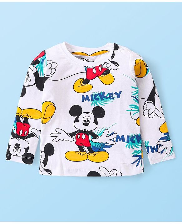 Babyhug Disney Single Jersey Knit Full Sleeves Night Suits With Mickey Mouse Graphics - White