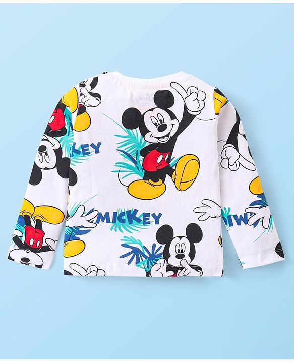 Babyhug Disney Single Jersey Knit Full Sleeves Night Suits With Mickey Mouse Graphics - White
