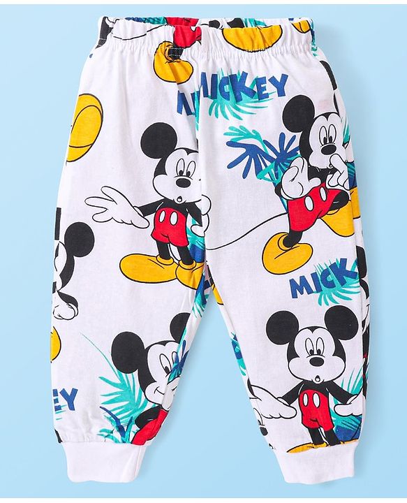 Babyhug Disney Single Jersey Knit Full Sleeves Night Suits With Mickey Mouse Graphics - White