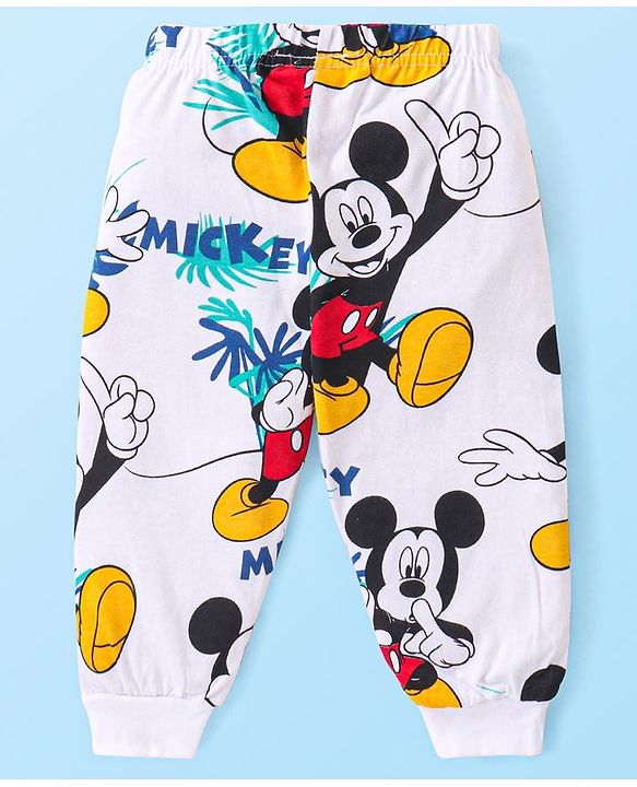 Babyhug Disney Single Jersey Knit Full Sleeves Night Suits With Mickey Mouse Graphics - White