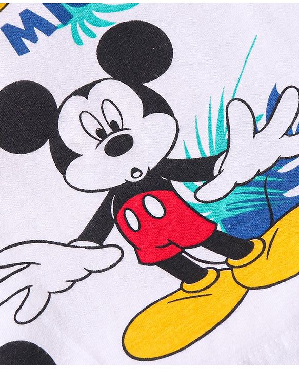 Babyhug Disney Single Jersey Knit Full Sleeves Night Suits With Mickey Mouse Graphics - White