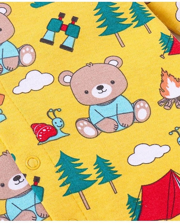 Babyhug 100% Cotton Knit Full Sleeves Striped & Bear Printed Front Open  Rompers Pack of 2 - Yellow & Red