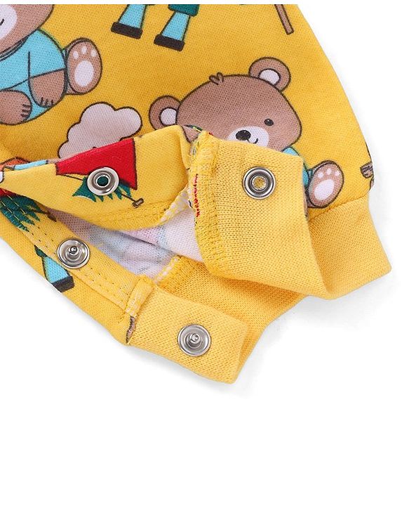 Babyhug 100% Cotton Knit Full Sleeves Striped & Bear Printed Front Open  Rompers Pack of 2 - Yellow & Red