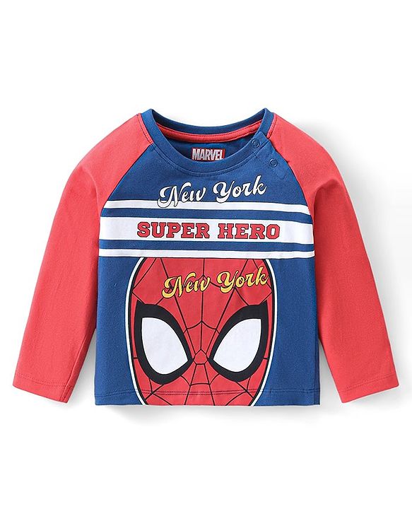 Babyhug Marvel Cotton Knit Raglan Sleeves Night Suit With Spider Man Graphics - Red & Blue
