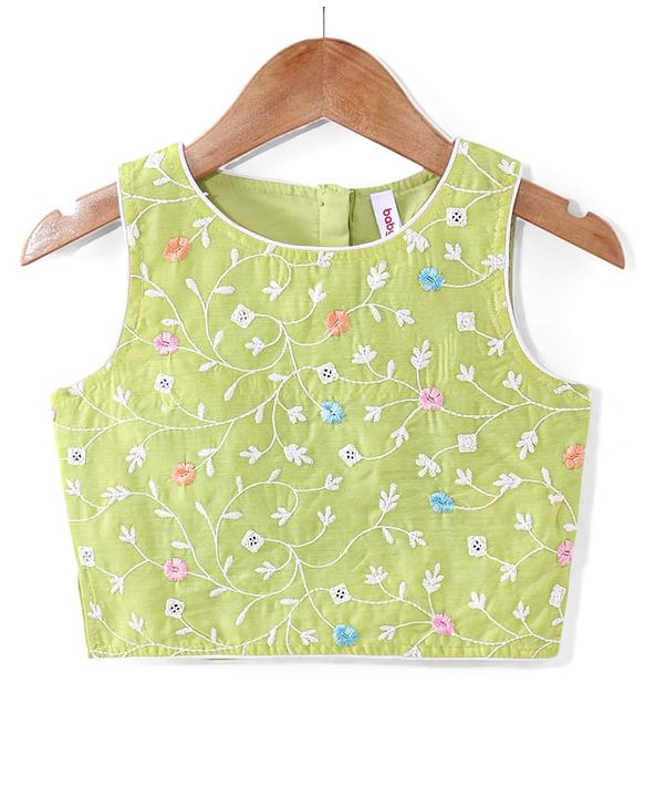 Babyhug Woven  Sleeveless Net Embroidered Choli Lehenga & Dupatta Set - Lime Green