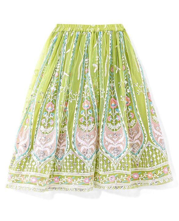 Babyhug Woven  Sleeveless Net Embroidered Choli Lehenga & Dupatta Set - Lime Green