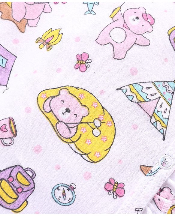 Babyhug 100% Cotton Knit Full Sleeves Rompers with Polka Dots & Bear Print Pack of 2 - Pink & White