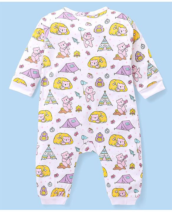 Babyhug 100% Cotton Knit Full Sleeves Rompers with Polka Dots & Bear Print Pack of 2 - Pink & White