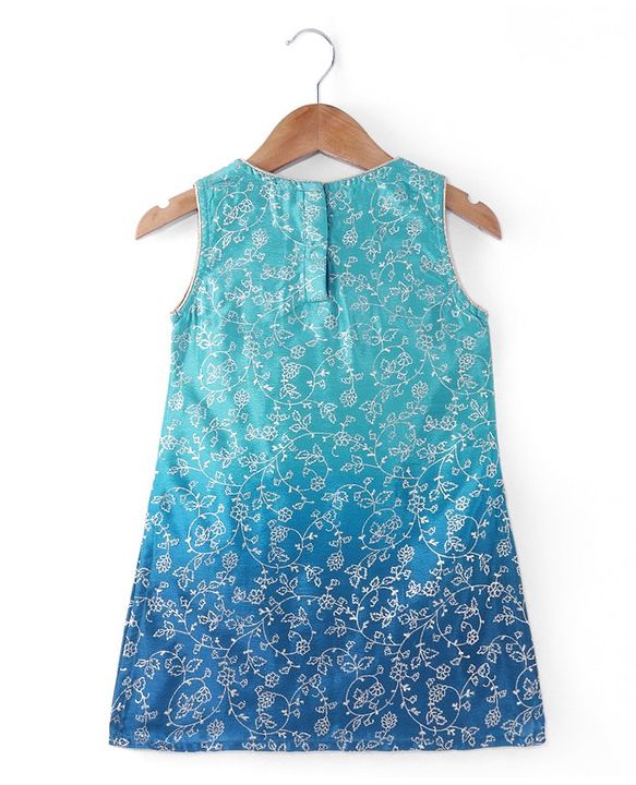 Babyhug Woven Sleeveless Floral & Sequin Embroidered Kurti Palazzo Set with Dupatta - Teal Blue