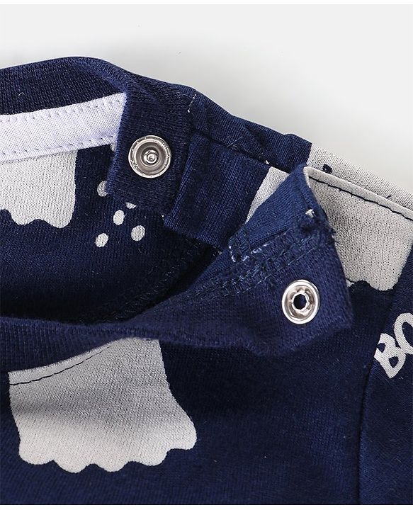 Babyhug Cotton Knit Full Sleeves Night Suit with Ghost & Text Print - Navy Blue