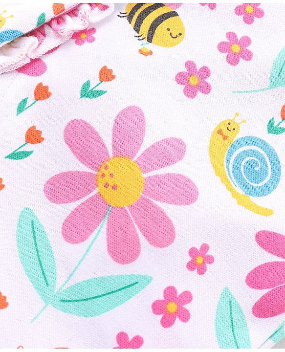 Babyhug 100% Cotton Interlock Knit Full Sleeves Romper Floral Print Pack of 2 - Pink & White