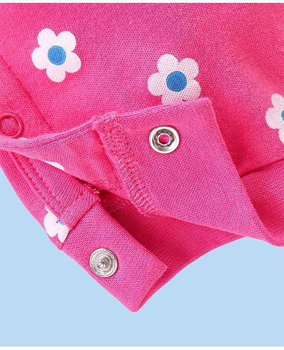 Babyhug 100% Cotton Interlock Knit Full Sleeves Romper Floral Print Pack of 2 - Pink & White