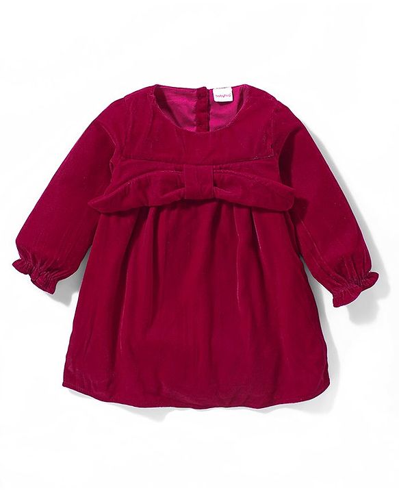 Babyhug Woven Full Sleeves Solid Colour Frock with Stockings & Head Band - Maroon