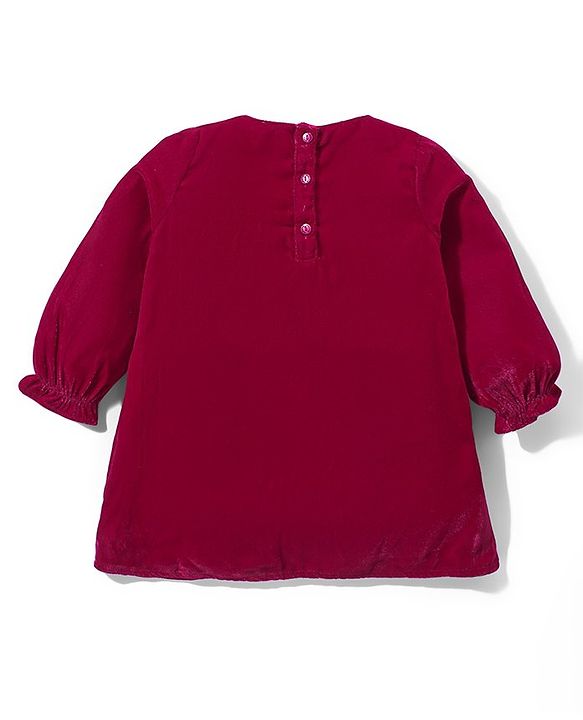 Babyhug Woven Full Sleeves Solid Colour Frock with Stockings & Head Band - Maroon