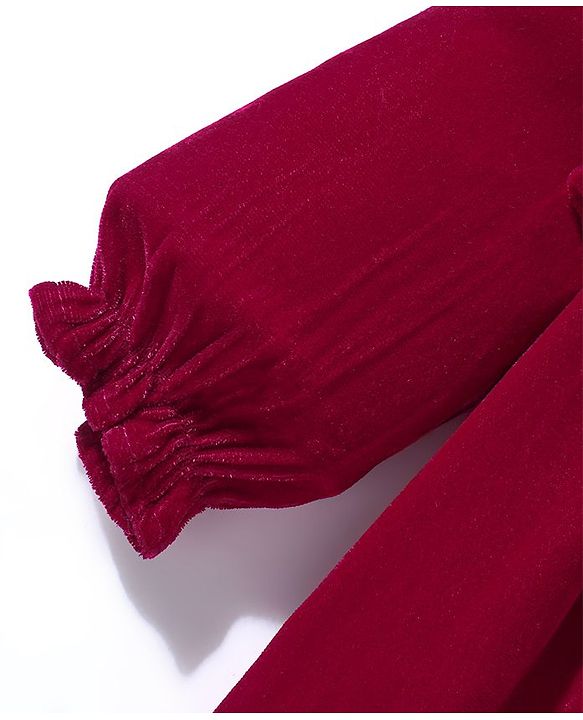Babyhug Woven Full Sleeves Solid Colour Frock with Stockings & Head Band - Maroon