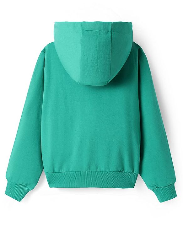 Pine Kids Cotton Knit Full Sleeves Hooded Sweatshirt & Pant Set with Text Print - Mint Green
