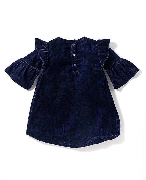 Babyhug Woven Full Sleeves Solid Colour Frock with Stockings & Head Band - Navy Blue