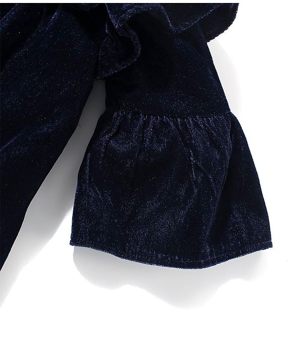 Babyhug Woven Full Sleeves Solid Colour Frock with Stockings & Head Band - Navy Blue
