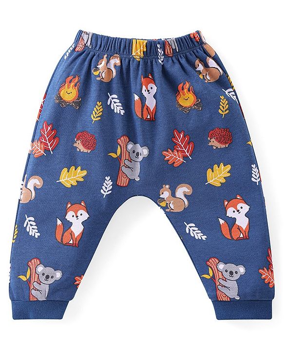 Babyhug 100% Cotton Full Sleeves Onesies with Leggings  & Cap Mitten Booties Koala Print - Red & Navy