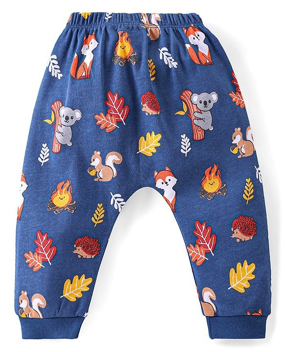 Babyhug 100% Cotton Full Sleeves Onesies with Leggings  & Cap Mitten Booties Koala Print - Red & Navy