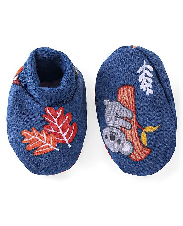 Babyhug 100% Cotton Full Sleeves Onesies with Leggings  & Cap Mitten Booties Koala Print - Red & Navy