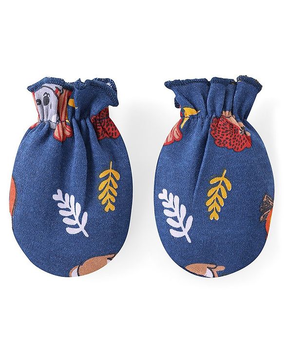 Babyhug 100% Cotton Full Sleeves Onesies with Leggings  & Cap Mitten Booties Koala Print - Red & Navy