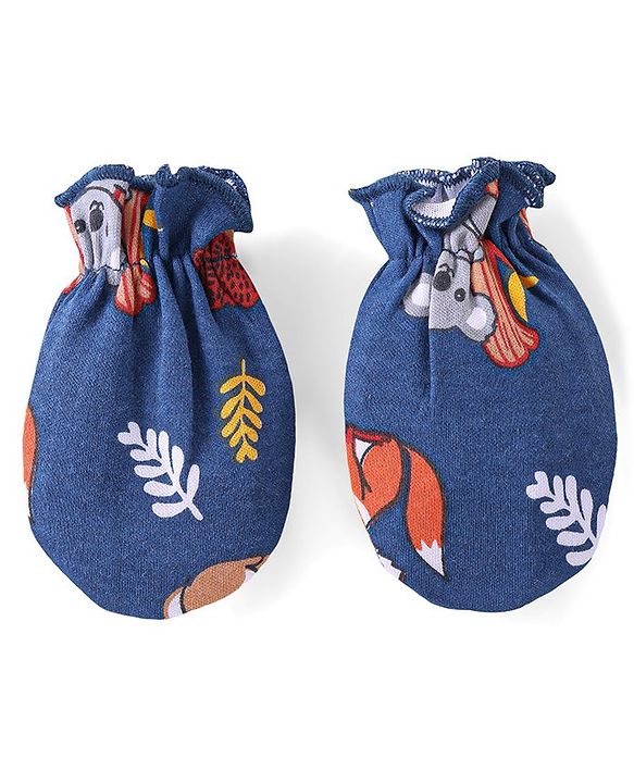 Babyhug 100% Cotton Full Sleeves Onesies with Leggings  & Cap Mitten Booties Koala Print - Red & Navy