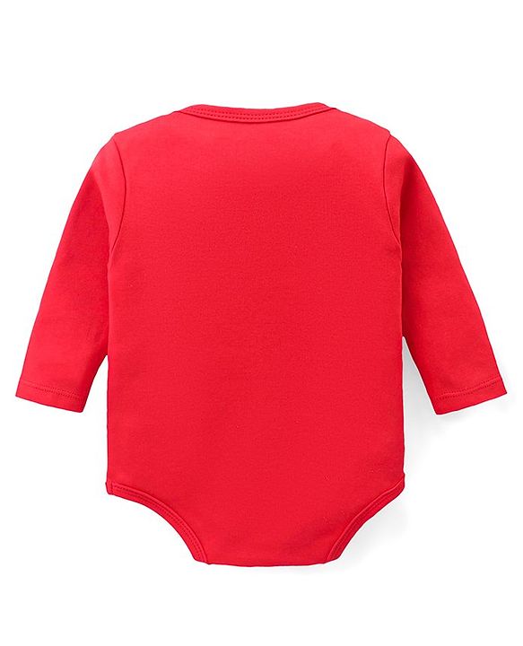Babyhug 100% Cotton Knit Full Sleeves  Booties Striped &  Dino Printed Onesie with Leggings Pair of Mittens & Booties - Red