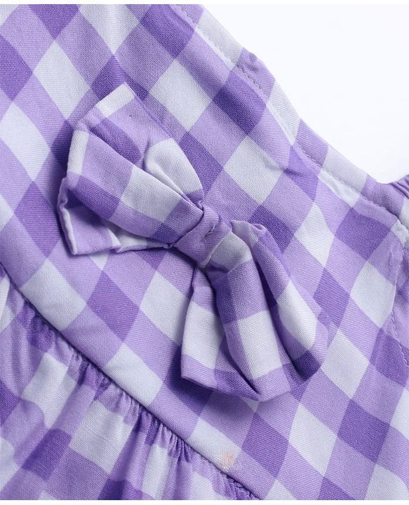 Babyhug Rayon Woven Tiered Frock With Checks &  Solid Half Sleeves Inner Tee - Purple & White