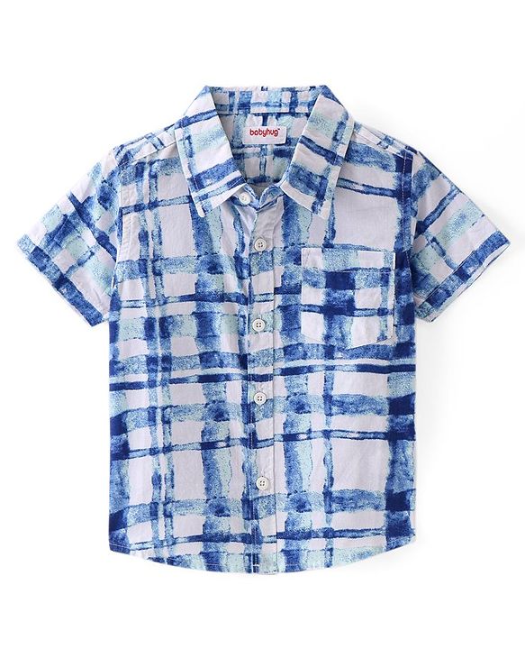 Babyhug Cotton Woven Half Sleeves Checkered Shirt - Blue & White