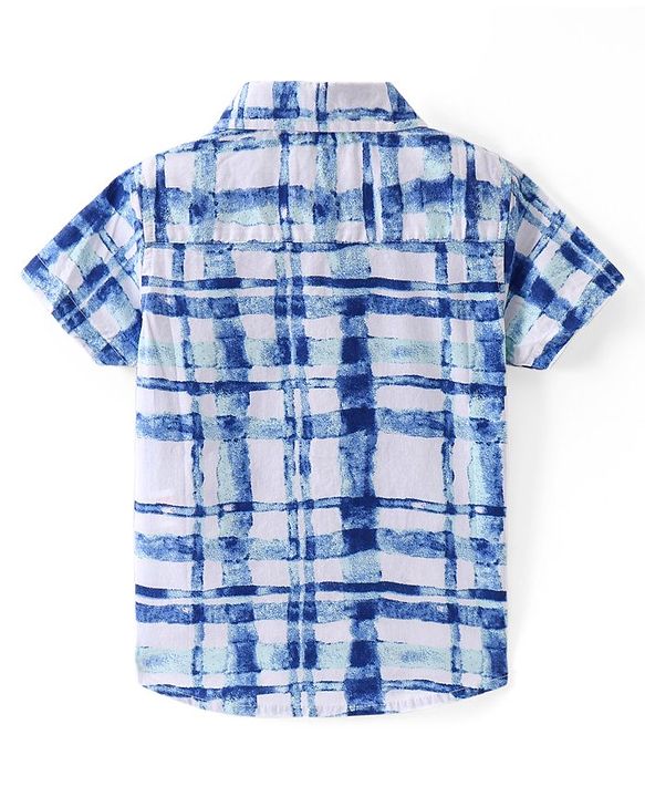 Babyhug Cotton Woven Half Sleeves Checkered Shirt - Blue & White