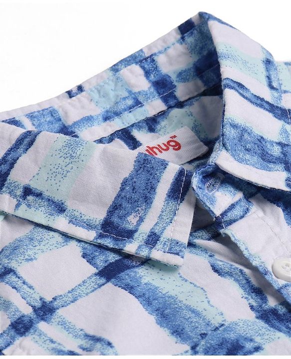 Babyhug Cotton Woven Half Sleeves Checkered Shirt - Blue & White