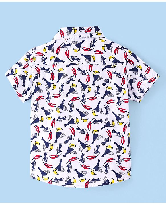 Babyhug Cotton Woven Half Sleeves Birds Printed Shirt -White