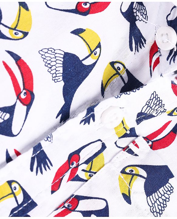 Babyhug Cotton Woven Half Sleeves Birds Printed Shirt -White
