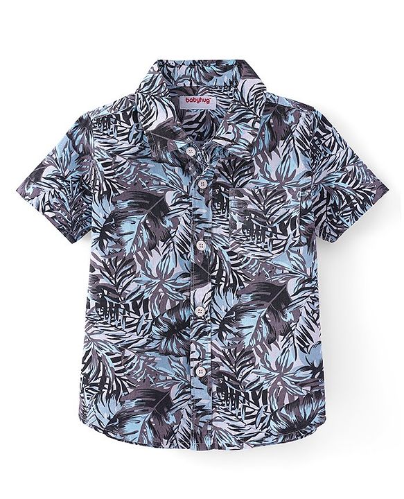 Babyhug Cotton Woven Half Sleeves Leaves Printed Shirt - Grey