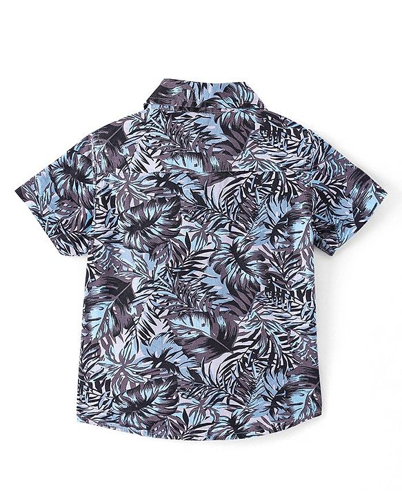 Babyhug Cotton Woven Half Sleeves Leaves Printed Shirt - Grey