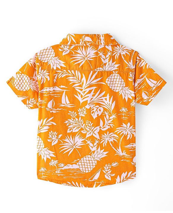 Babyhug Cotton Knit Half Sleeves Regular Collar Shirt Floral Print- Yellow