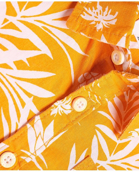 Babyhug Cotton Knit Half Sleeves Regular Collar Shirt Floral Print- Yellow