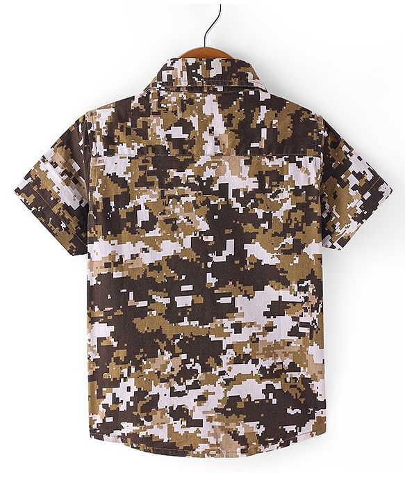 Babyhug Cotton Woven Half Sleeves Camouflage Printed Shirt - Brown & White
