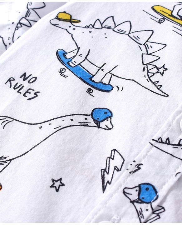 Babyhug Cotton Woven Half Sleeves Dino Printed Shirt -White