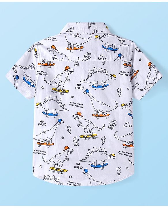 Babyhug Cotton Woven Half Sleeves Dino Printed Shirt -White