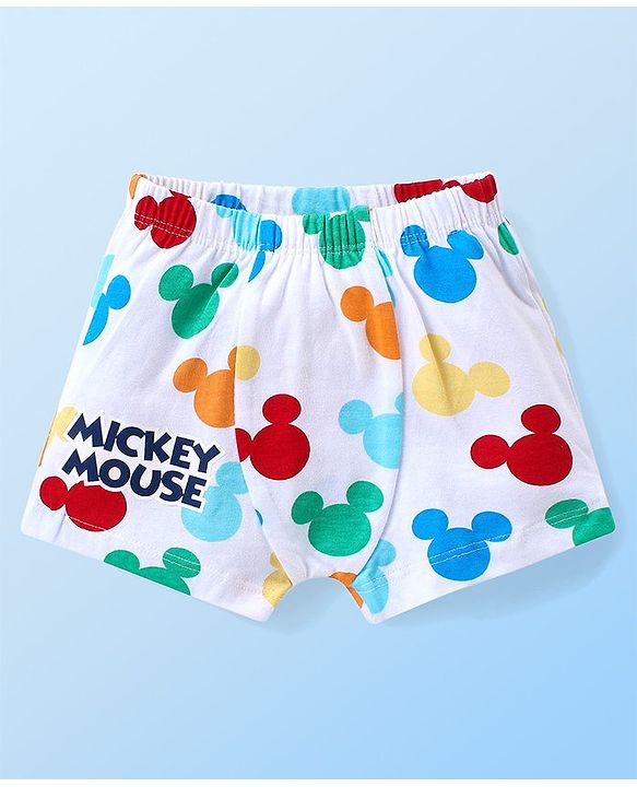 Babyhug Disney Cotton Knit Briefs with Striped &  Mickey Mouse Graphics Pack of 3 - Light Blue & White