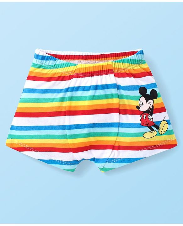 Babyhug Disney Cotton Knit Briefs with Striped &  Mickey Mouse Graphics Pack of 3 - Light Blue & White