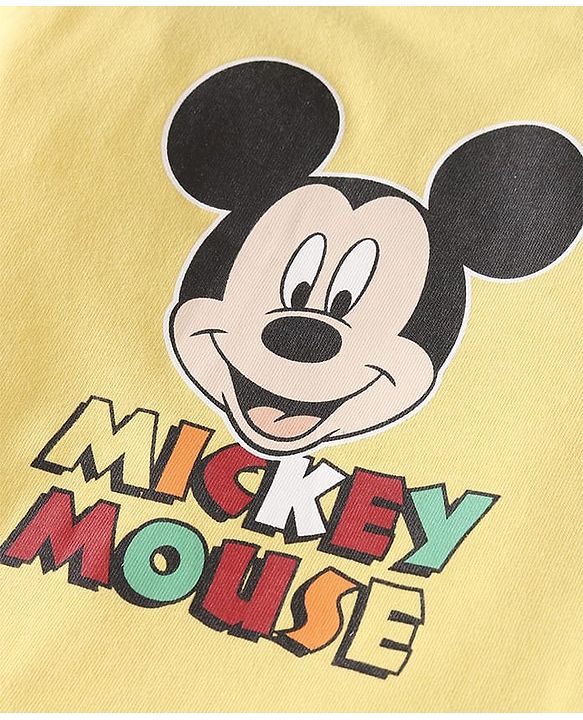 Babyhug Disney Single Jersey Knit Full Sleeves Mickey Mouse Printed T-Shirt &  Full Length Dungaree - White & Yellow