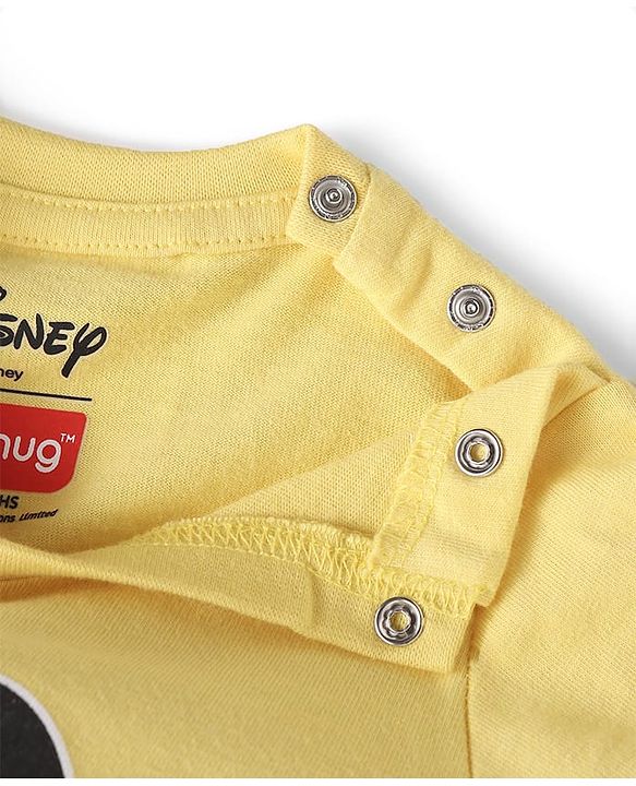 Babyhug Disney Single Jersey Knit Full Sleeves Mickey Mouse Printed T-Shirt &  Full Length Dungaree - White & Yellow